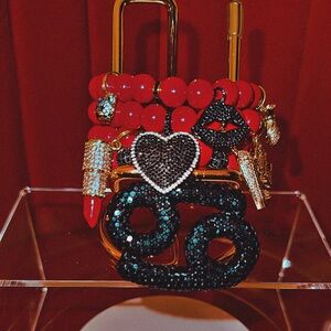 Chic Red and Black Handmade Beaded Women's Cancer Zodiac Rhinestone Bracelet Set